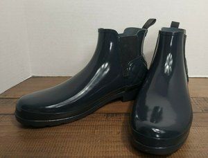 Hunter Ankle Rainboot Navy Blue Women's size 11 Chelsea Gloss Quilted back New